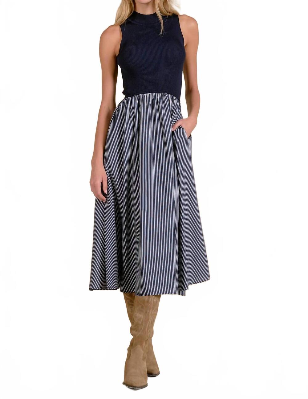 NEW ELAN betty midi dress in blue stripe